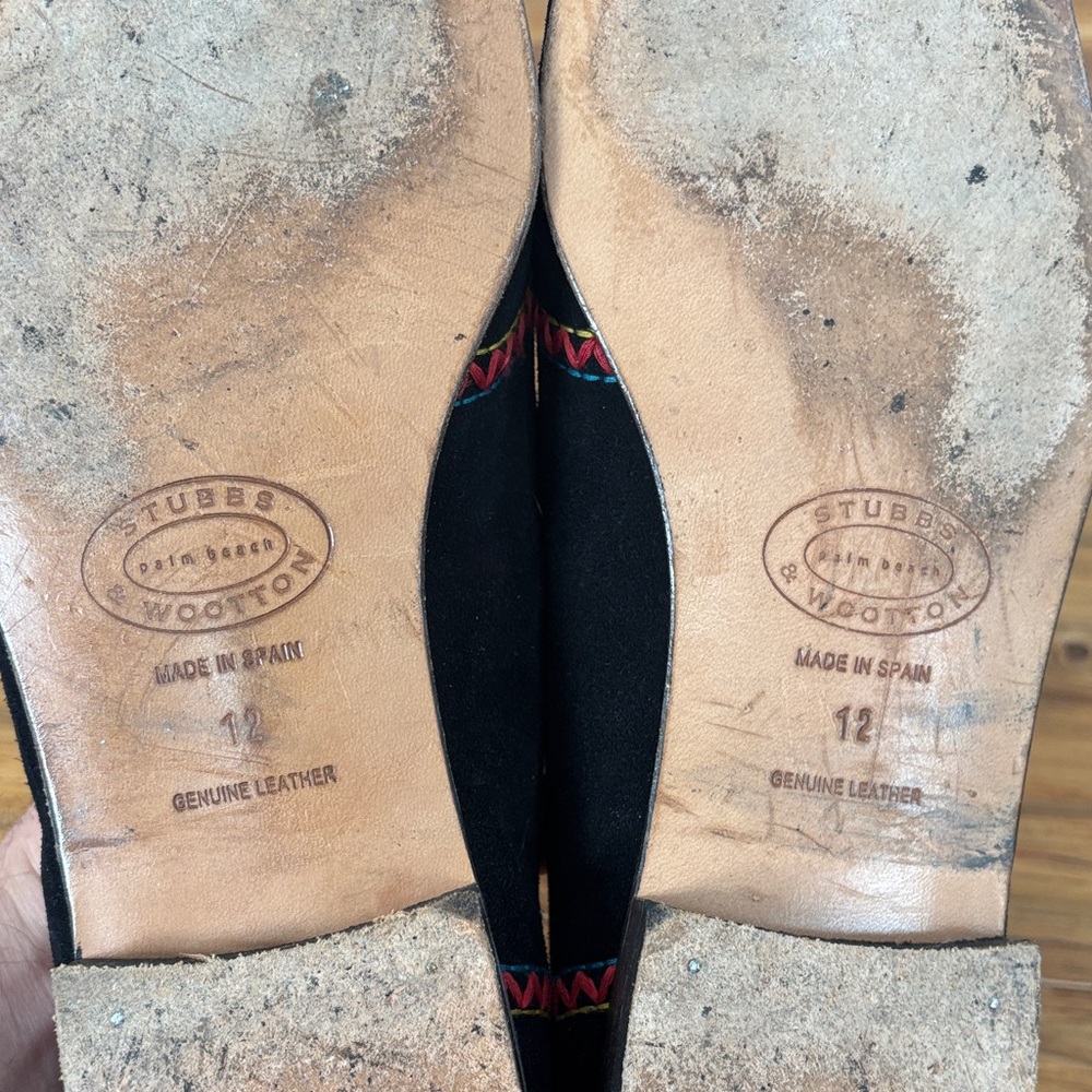 Stubbs & Wootton Black Suede Loafers with Geometric Embroidery - Picture 8 of 8